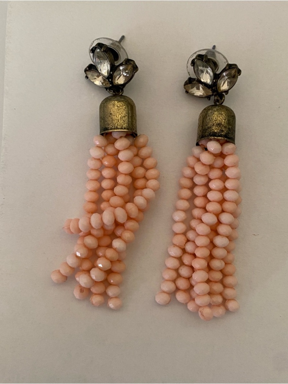 Coral bead dangle Floral rhinestone top post earrings